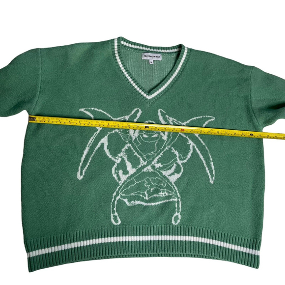 Heaven Can Wait Green V-Neck Graphic Sweater Size M KonoSuba Anime Manga - Picture 14 of 16